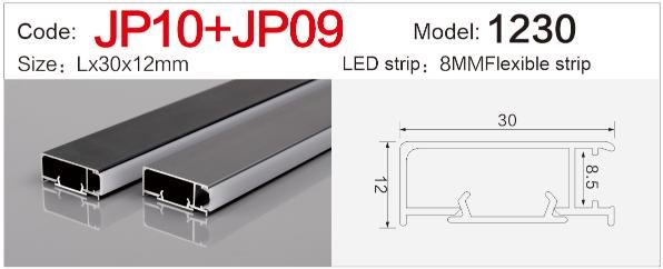 jp 10+09 clip on glass edge led lighting profile anodized silver